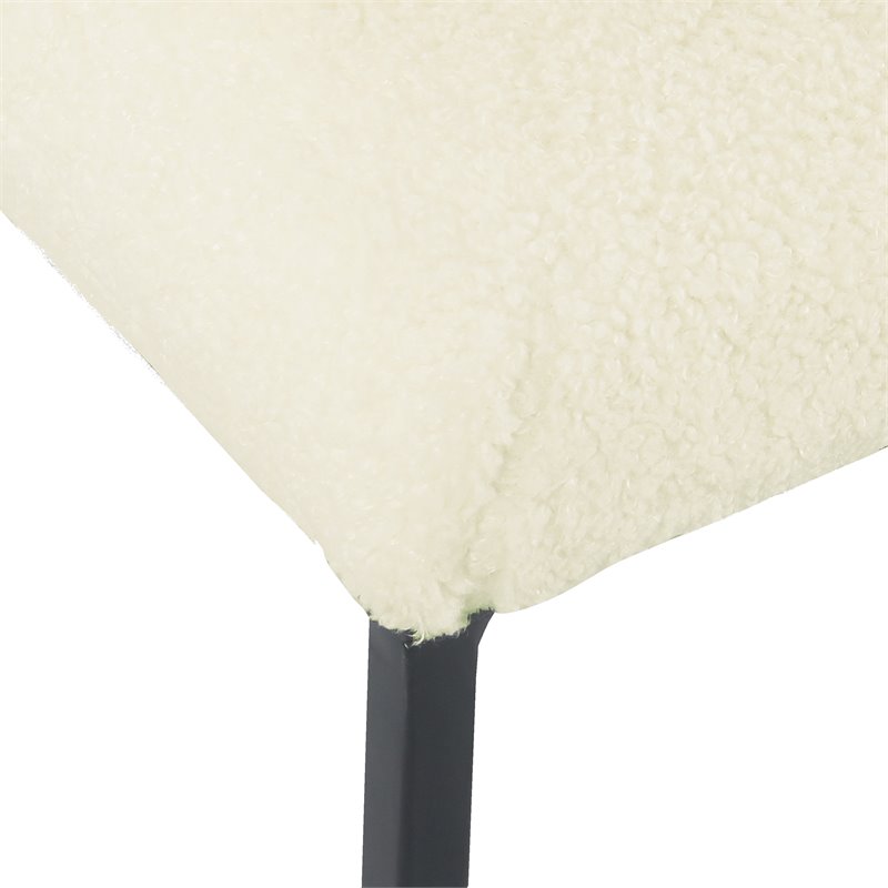 HomePop Small Modern Metal and Faux Sheepskin Fabric Decorative Ottoman in Cream