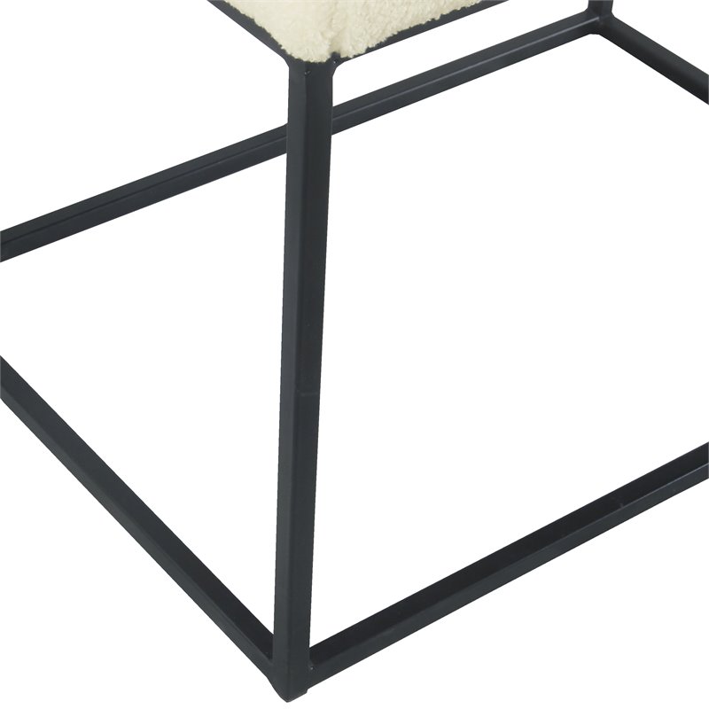 HomePop Small Modern Metal and Faux Sheepskin Fabric Decorative Ottoman in Cream