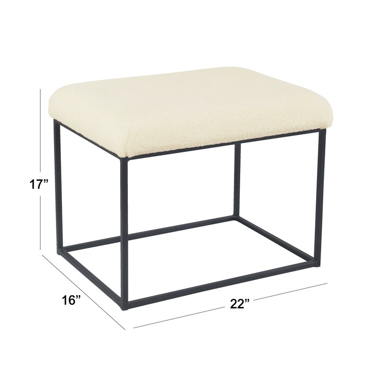 HomePop Small Modern Metal and Faux Sheepskin Fabric Decorative Ottoman in Cream