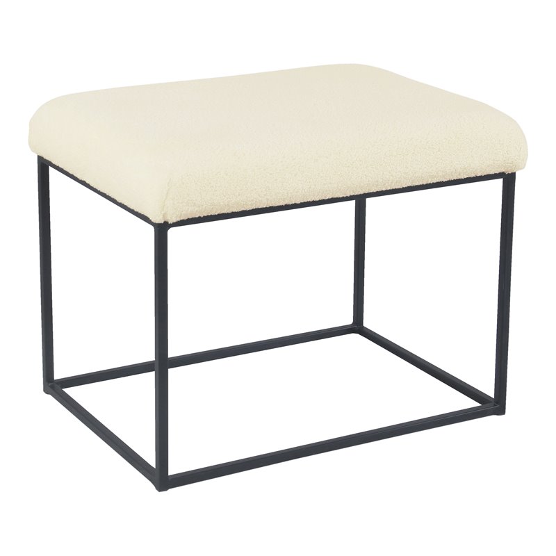 HomePop Small Modern Metal and Faux Sheepskin Fabric Decorative Ottoman in Cream