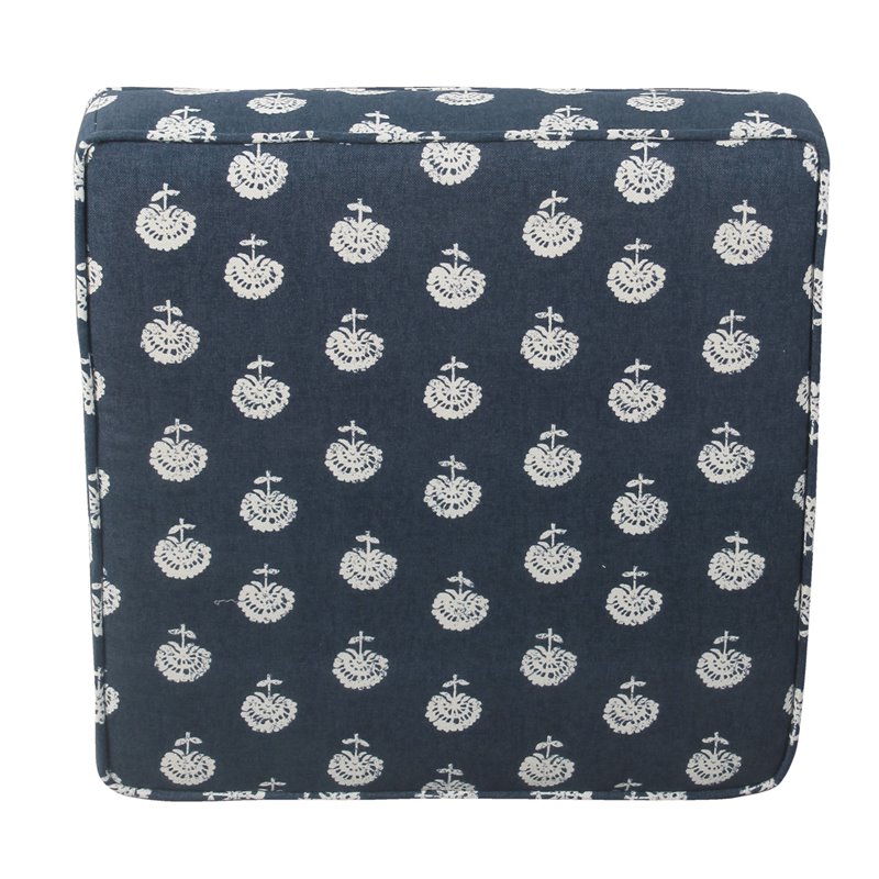 HomePop Traditional Fabric Storage Cube Ottoman in Navy and White Small Floral