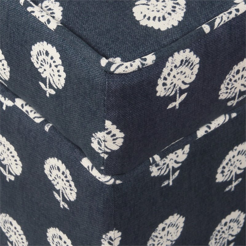 HomePop Traditional Fabric Storage Cube Ottoman in Navy and White Small Floral