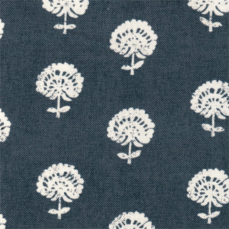 HomePop Traditional Fabric Storage Cube Ottoman in Navy and White Small Floral