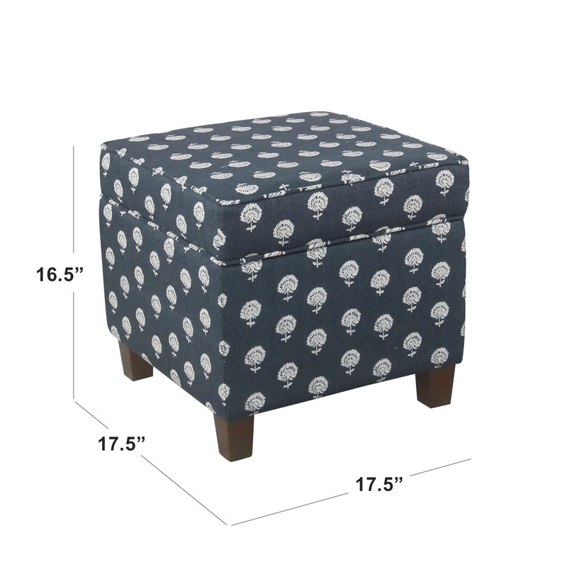 HomePop Traditional Fabric Storage Cube Ottoman in Navy and White Small Floral