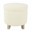 HomePop Round Transitional Faux Sheepskin Fabric Storage Ottoman in Cream