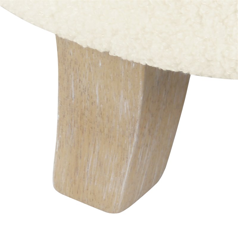 HomePop Round Transitional Faux Sheepskin Fabric Storage Ottoman in Cream