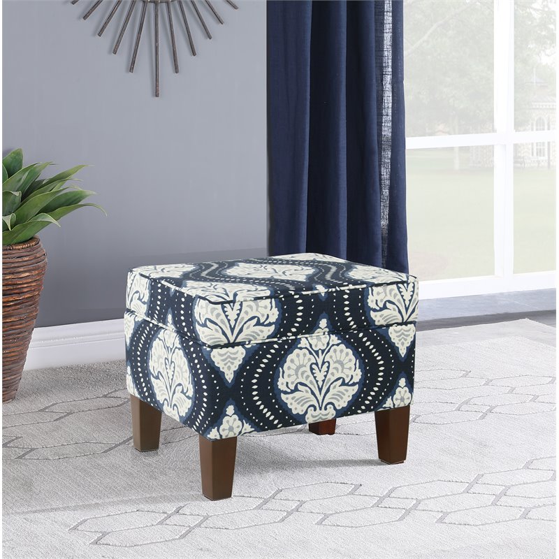 HomePop Medium Traditional Fabric Storage Ottoman in Navy Medallion