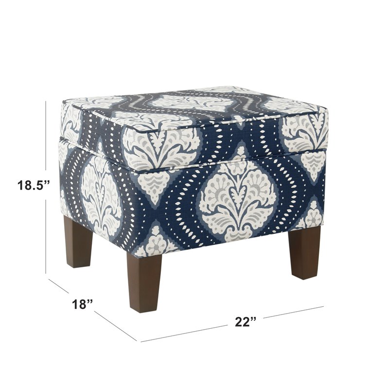 HomePop Medium Traditional Fabric Storage Ottoman in Navy Medallion