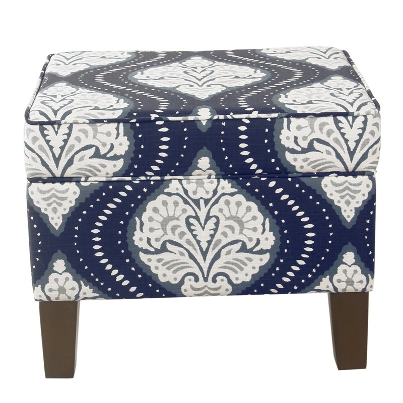HomePop Medium Traditional Fabric Storage Ottoman in Navy Medallion