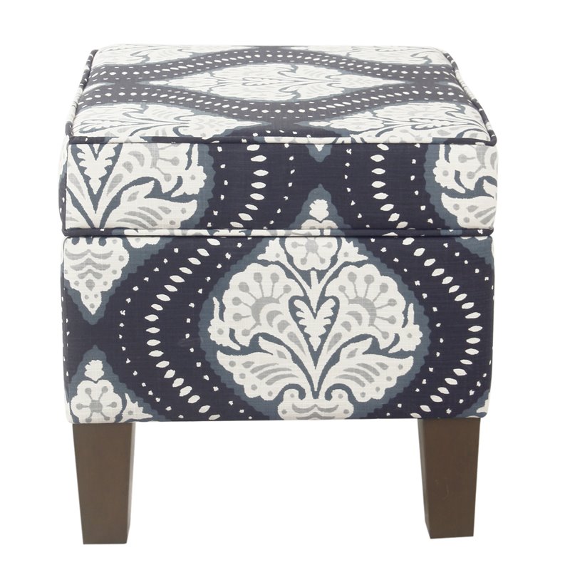 HomePop Medium Traditional Fabric Storage Ottoman in Navy Medallion