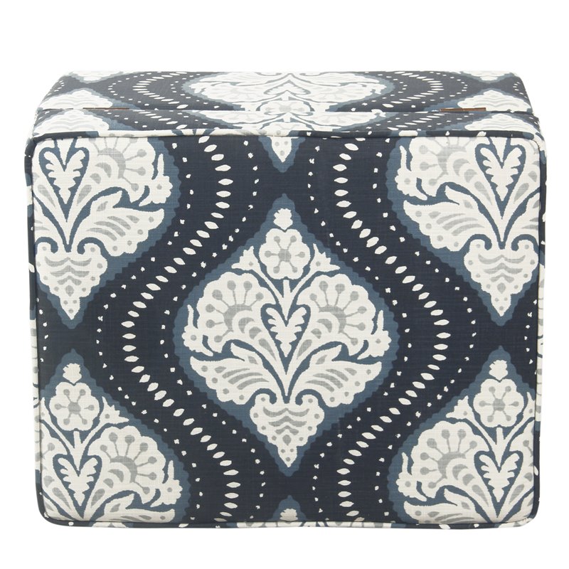 HomePop Medium Traditional Fabric Storage Ottoman in Navy Medallion