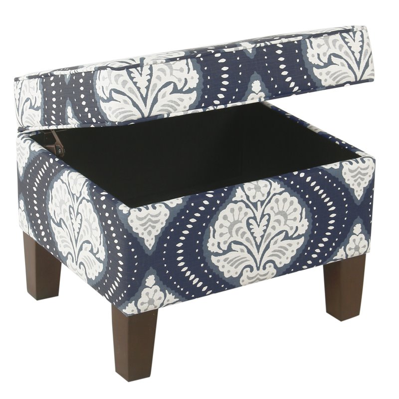 HomePop Medium Traditional Fabric Storage Ottoman in Navy Medallion