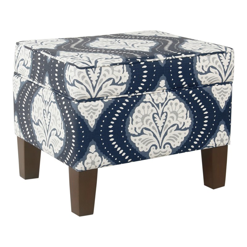 HomePop Medium Traditional Fabric Storage Ottoman in Navy Medallion