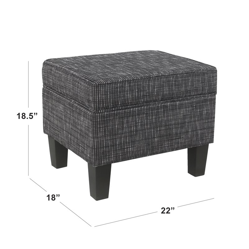 HomePop Medium Traditional Woven Fabric Ottoman with Lift-Off Top in Black