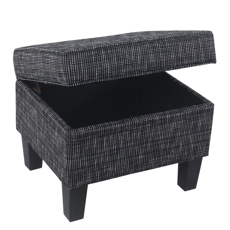 HomePop Medium Traditional Woven Fabric Ottoman with Lift-Off Top in Black