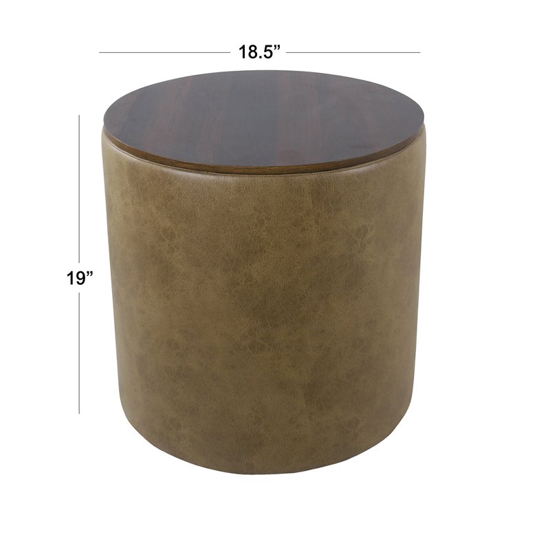 HomePop Modern Vegan Faux Leather Storage Ottoman with Wood Top in Light Brown