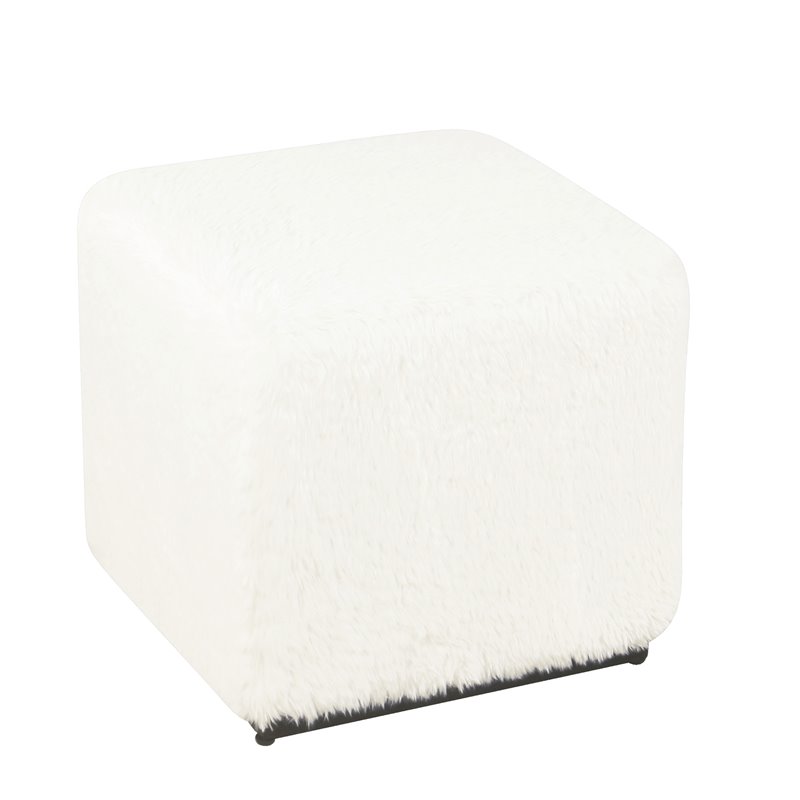 HomePop Cube Square Design Modern Faux Fur Fabric Ottoman in White