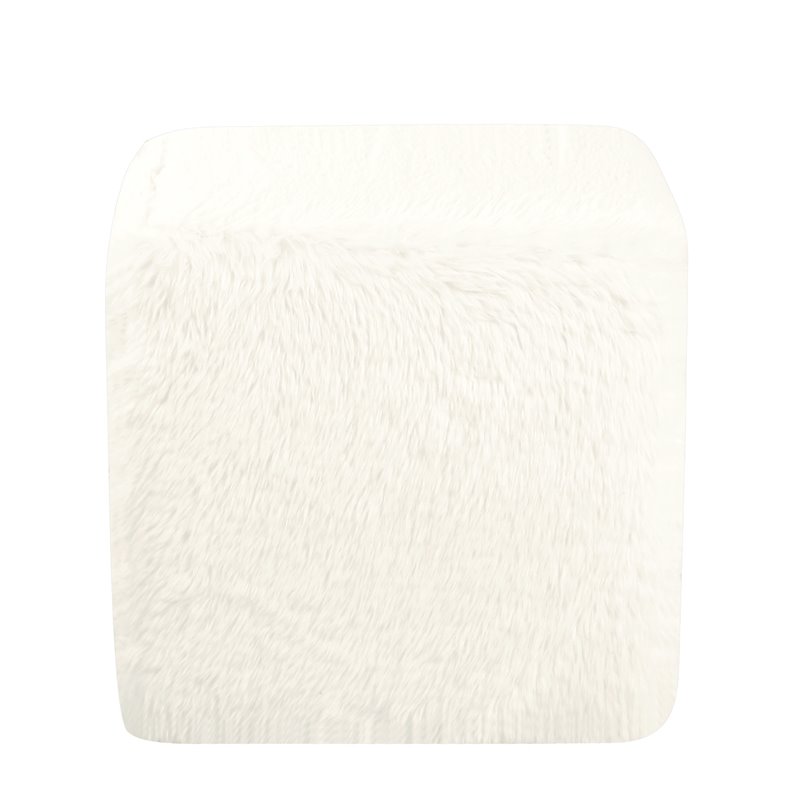 HomePop Cube Square Design Modern Faux Fur Fabric Ottoman in White