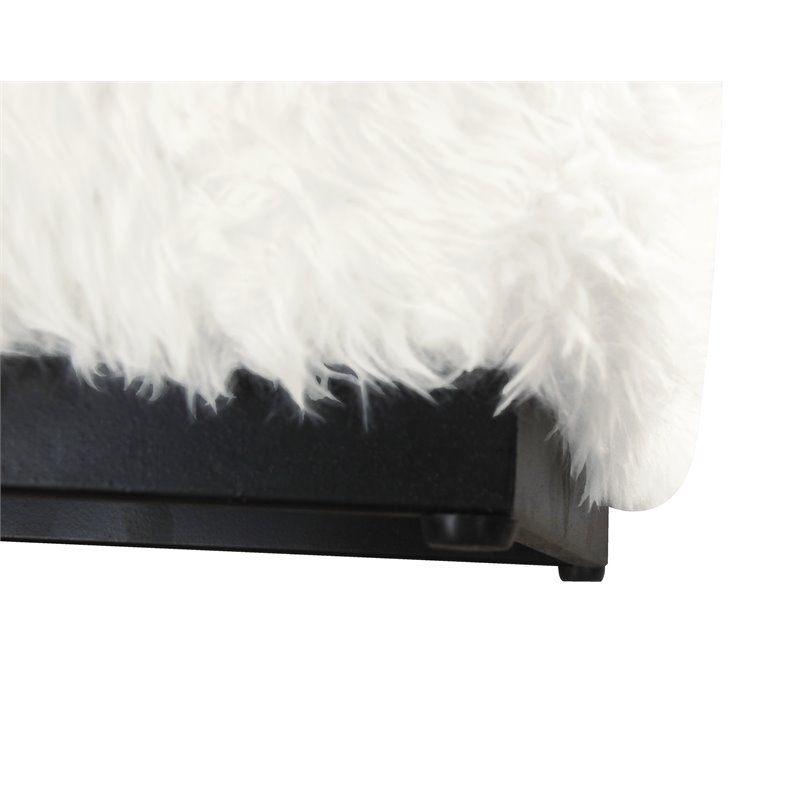 HomePop Cube Square Design Modern Faux Fur Fabric Ottoman in White