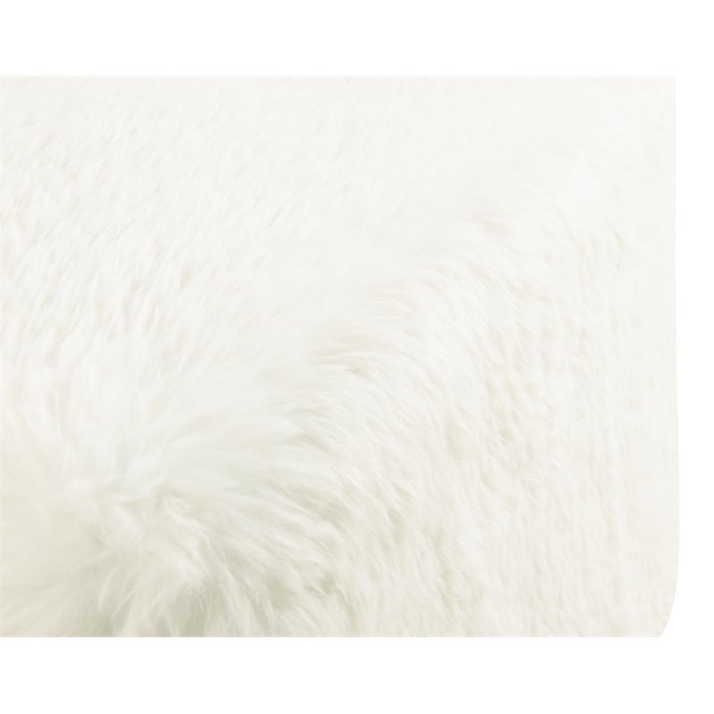 HomePop Cube Square Design Modern Faux Fur Fabric Ottoman in White