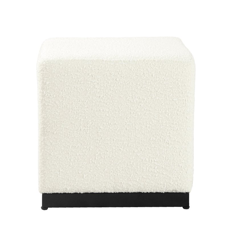HomePop Cube Square Design Modern Boucle Fabric Ottoman in White