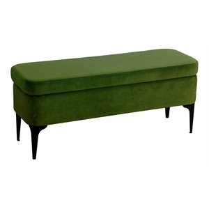 HomePop 17.5&quot Large Modern Velvet Fabric Storage Bench in Green