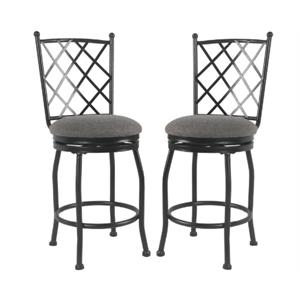 Home Square Tristan 24&quot Metal and Fabric Counter Stool in Gray Finish - Set of 2