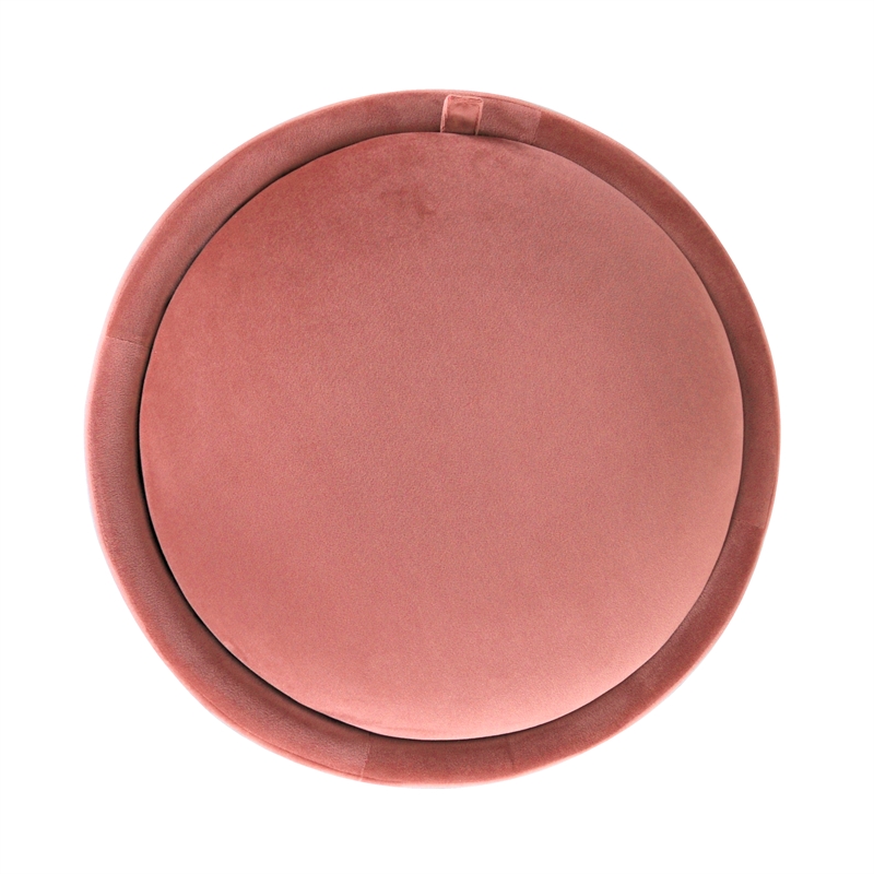 HomePop Round Transitional Velvet Upholstered Storage Ottoman in Blush Pink