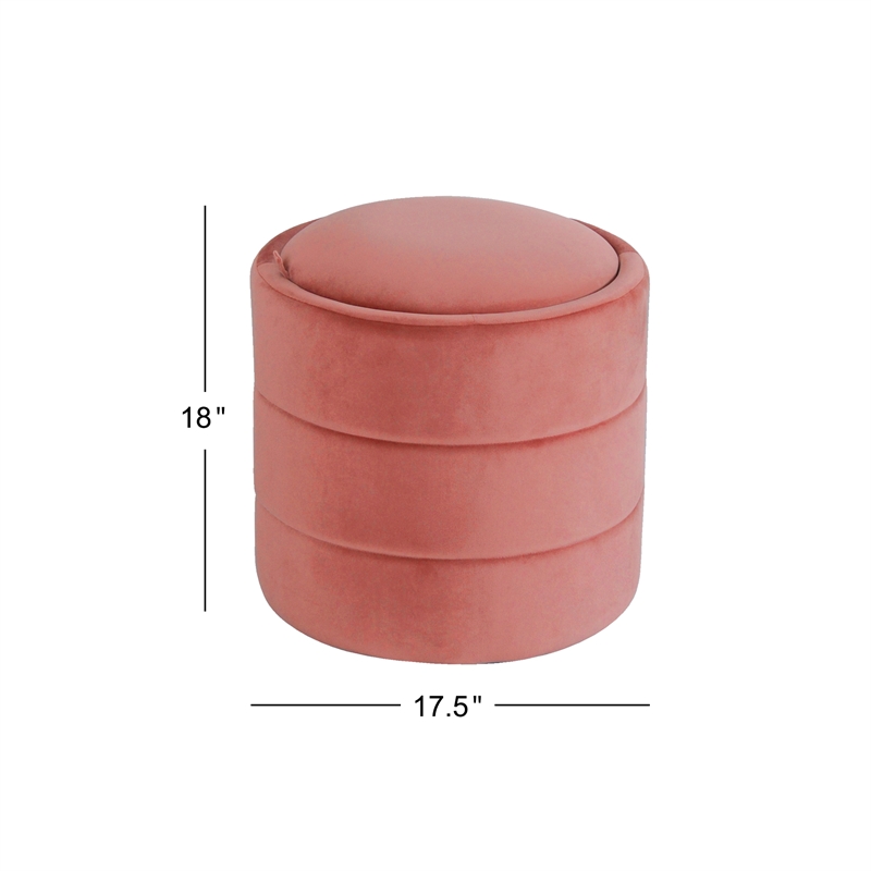 HomePop Round Transitional Velvet Upholstered Storage Ottoman in Blush Pink