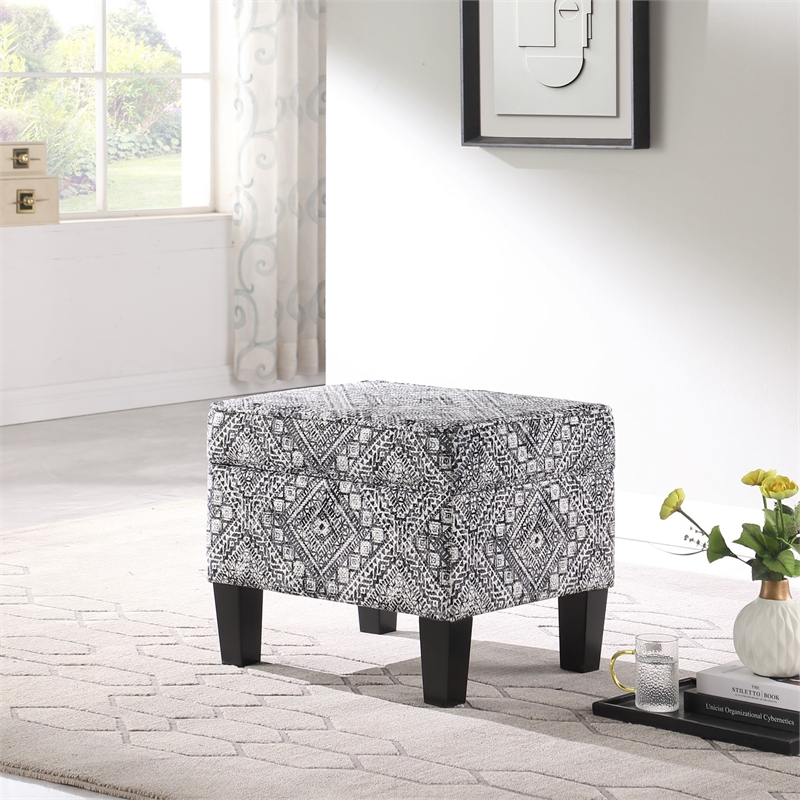 HomePop Square Transitional Velvet & Wood Storage Ottoman in Multi-Color