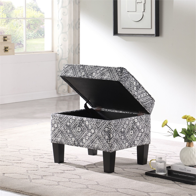 HomePop Square Transitional Velvet & Wood Storage Ottoman in Multi-Color
