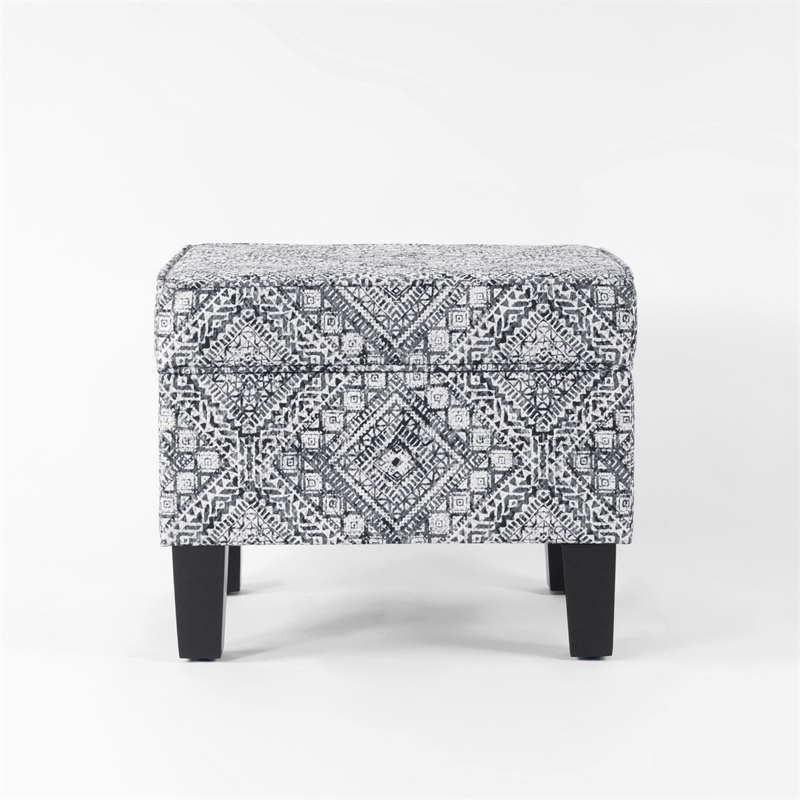 HomePop Square Transitional Velvet & Wood Storage Ottoman in Multi-Color