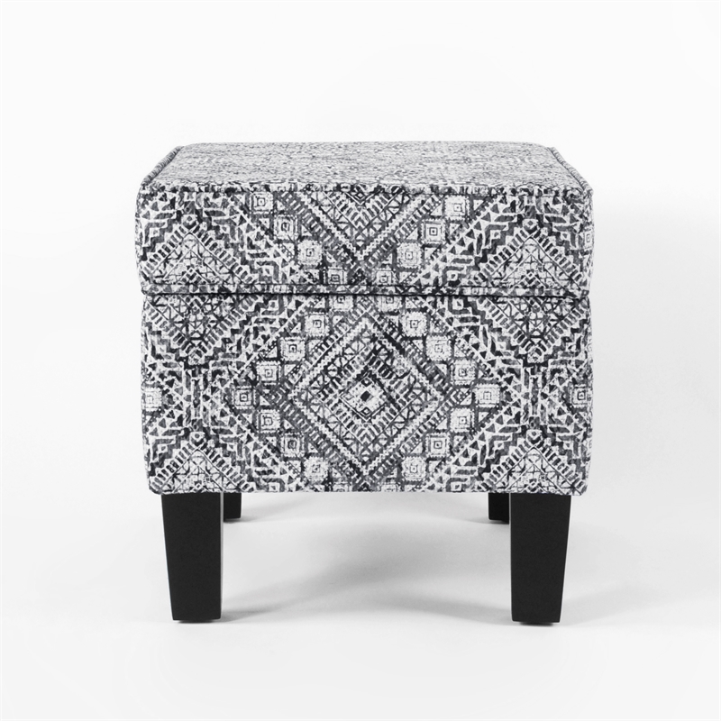 HomePop Square Transitional Velvet & Wood Storage Ottoman in Multi-Color