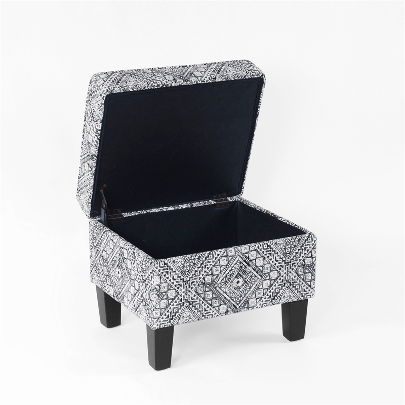 HomePop Square Transitional Velvet & Wood Storage Ottoman in Multi-Color