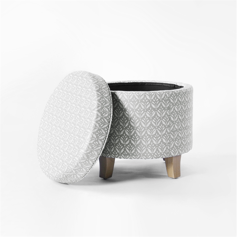 HomePop Round Transitional Fabric Storage Ottoman in Light Gray