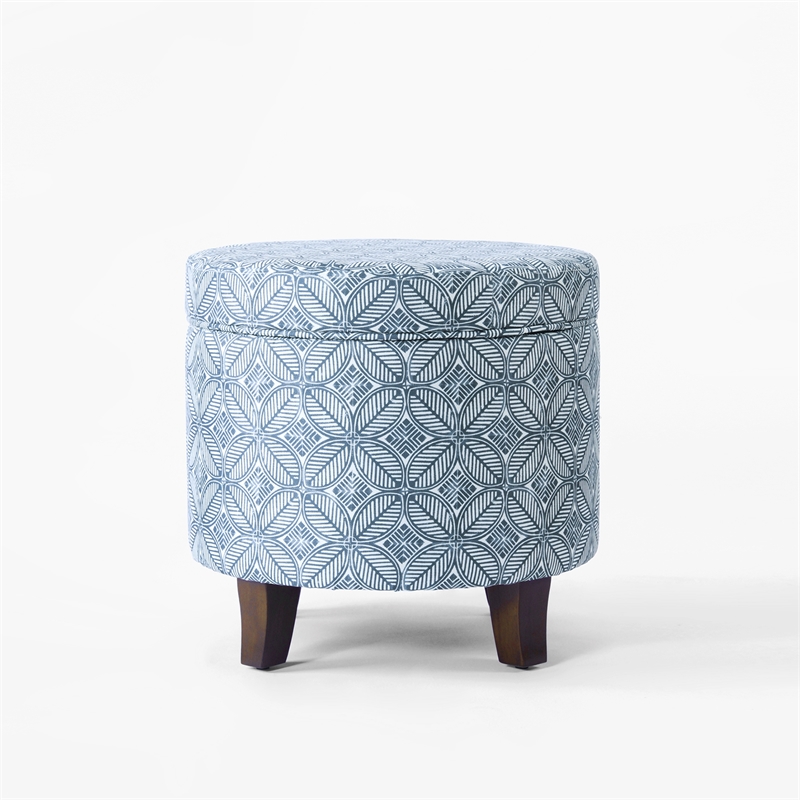 HomePop Round Transitional Fabric Storage Ottoman in Indigo Blue