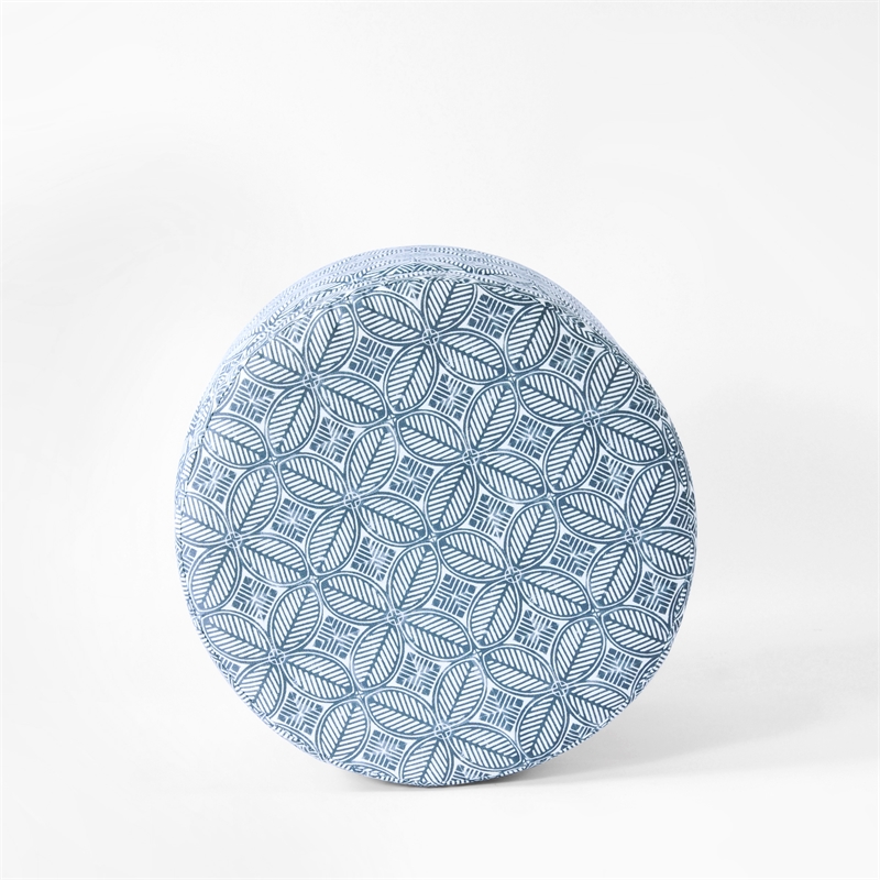 HomePop Round Transitional Fabric Storage Ottoman in Indigo Blue