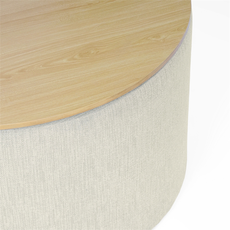 HomePop Round Modern Fabric & Wood Storage Ottoman in Light Gray