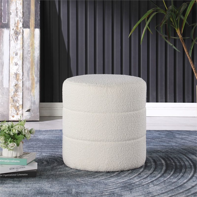 HomePop Round Transitional Fabric Upholstered Decorative Ottoman in Cream