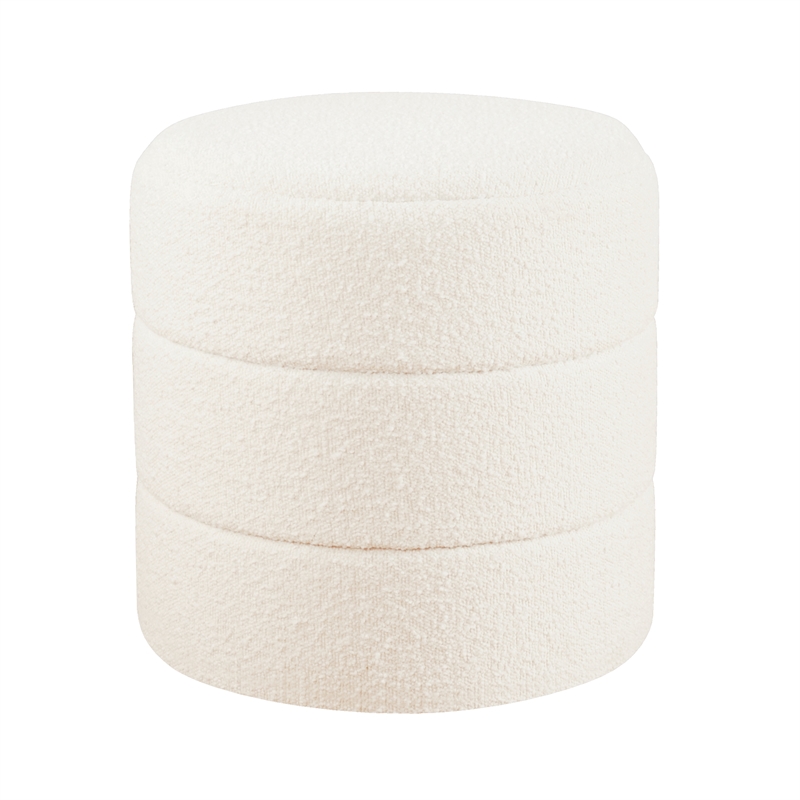 HomePop Round Transitional Fabric Upholstered Decorative Ottoman in Cream