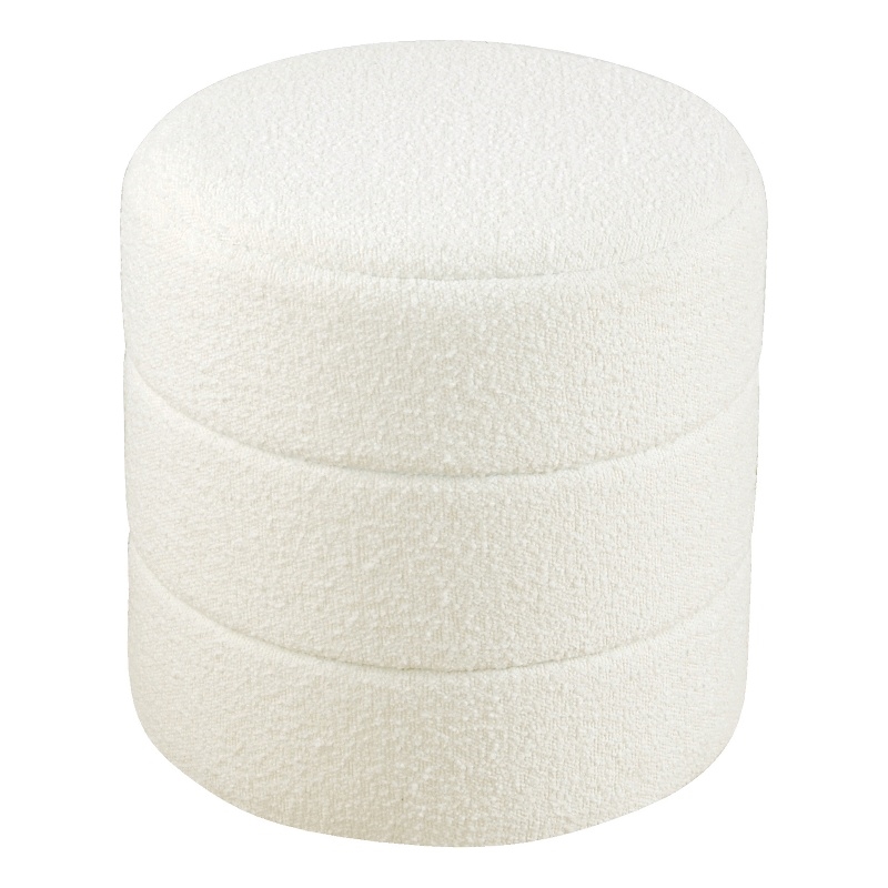 HomePop Round Transitional Fabric Upholstered Decorative Ottoman in Cream