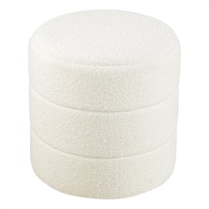 HomePop Round Transitional Fabric Upholstered Decorative Ottoman in Cream