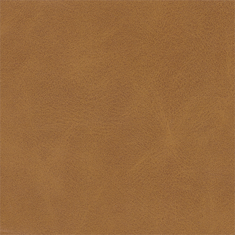 HomePop Round Faux Leather Upholstered Decorative Ottoman in Carmel Brown
