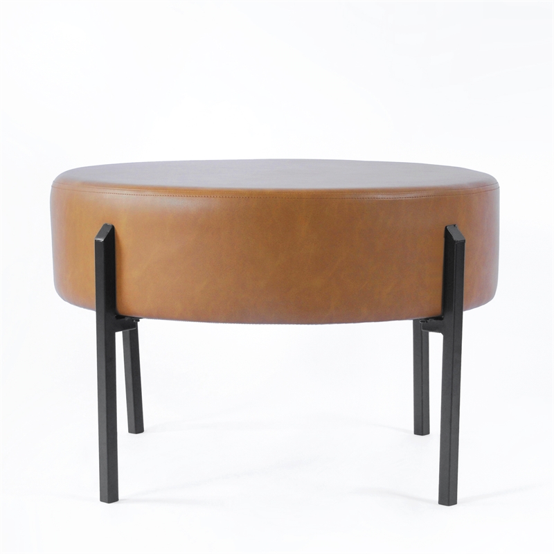 HomePop Modern Faux Leather Decorative Ottoman in Carmel Brown