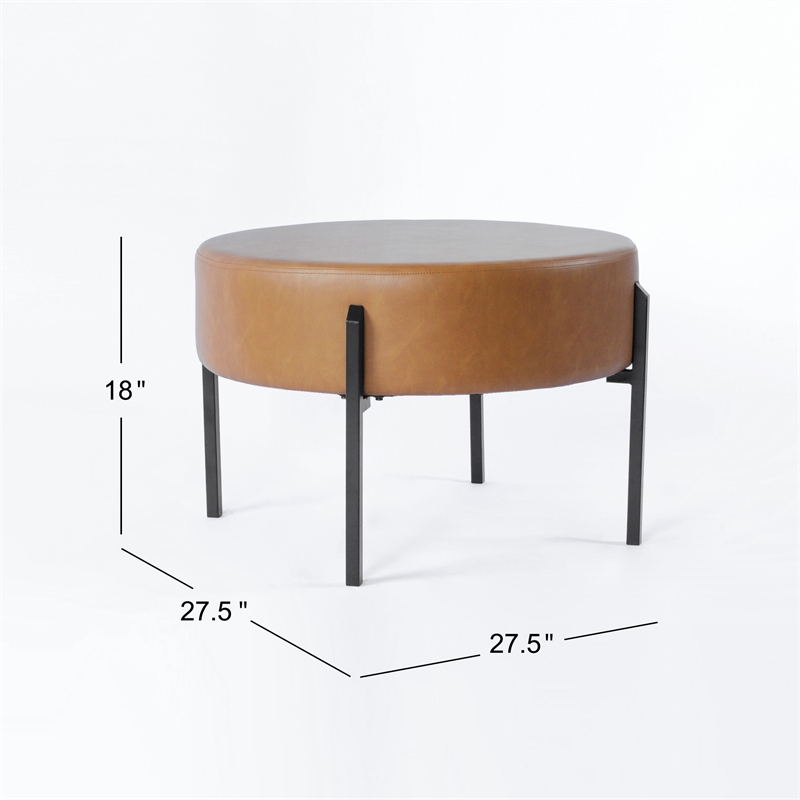 HomePop Modern Faux Leather Decorative Ottoman in Carmel Brown