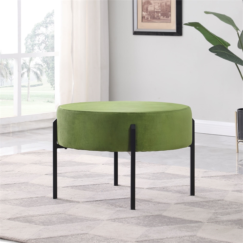 HomePop Modern Velvet & Metal Decorative Ottoman in Forest Green