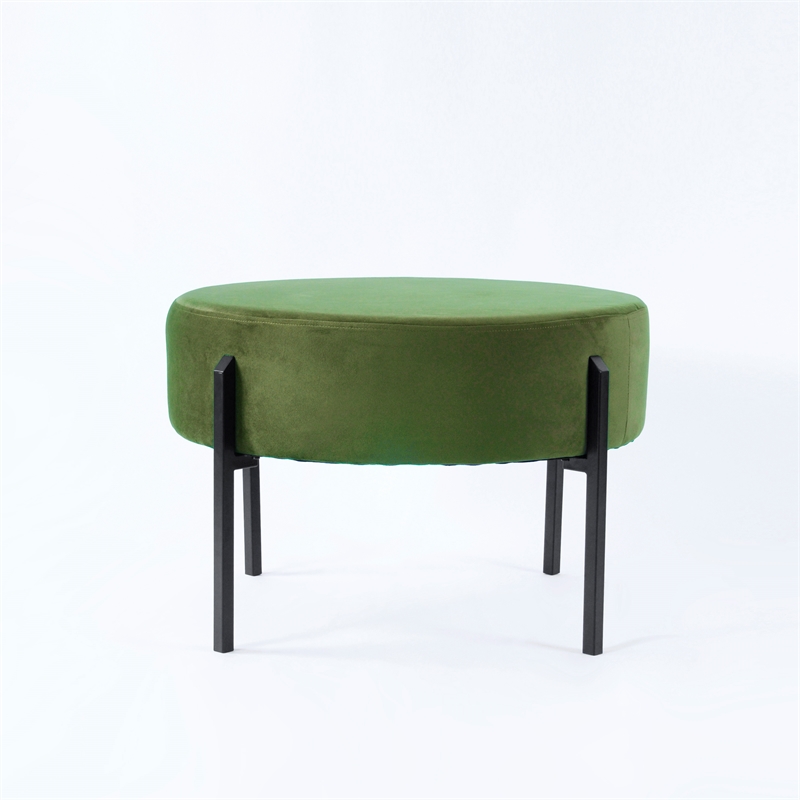 HomePop Modern Velvet & Metal Decorative Ottoman in Forest Green