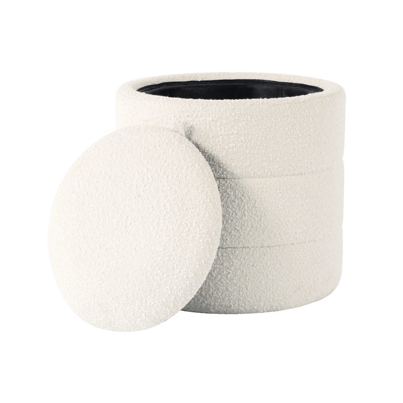 HomePop Round Transitional Fabric Upholstered Storage Ottoman in Cream