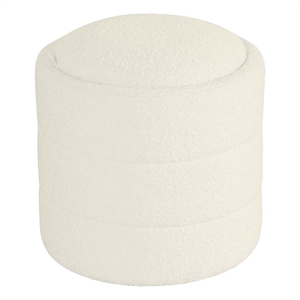 HomePop Round Transitional Fabric Upholstered Storage Ottoman in Cream