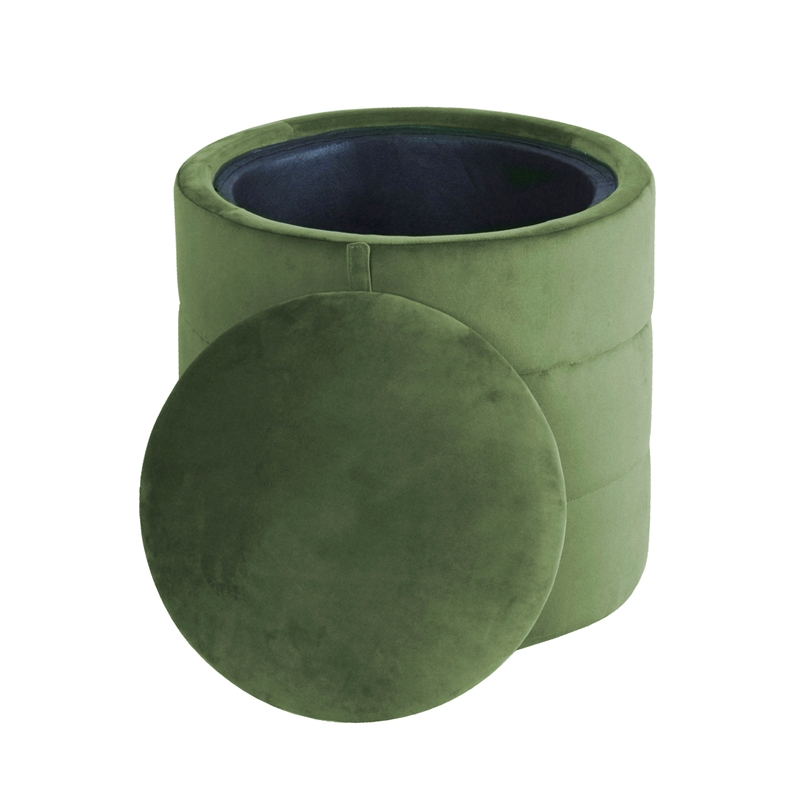HomePop Round Transitional Velvet Upholstered Storage Ottoman in Forest Green